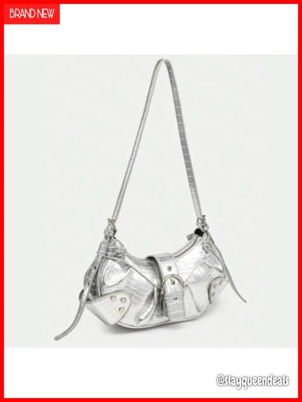 Y2K Punk Faux Leather Shoulder Bag Hobo Purse with Zipper